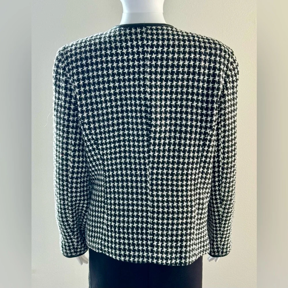 Lavender & Honey Anthropologie Black White Boucle Tweed Open Blazer Sz-M. - Picture 5 of 16